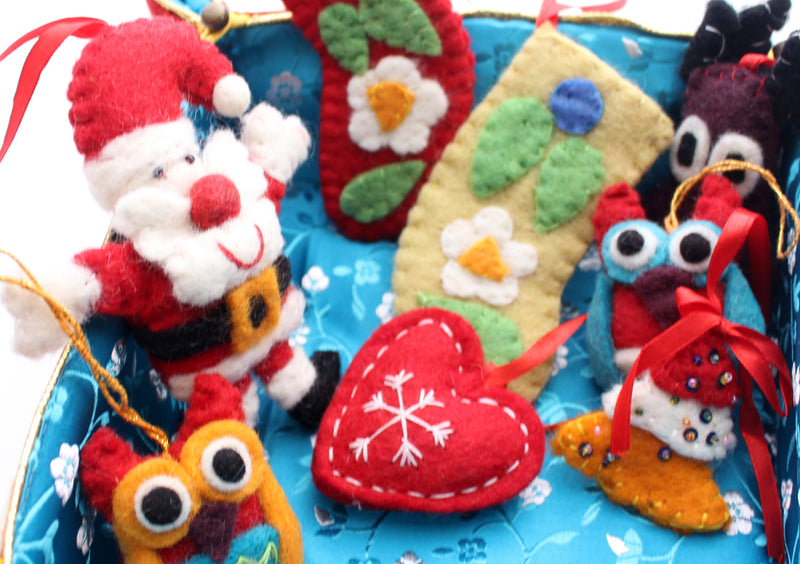 Felt Santa Claus, Stockings, Heart, Christmas Tree Hanging Decor - nepacrafts