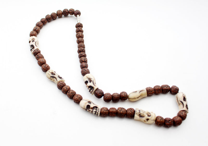 Rudraksha Beaded Prayer Mala with Skull Bone Counter - nepacrafts