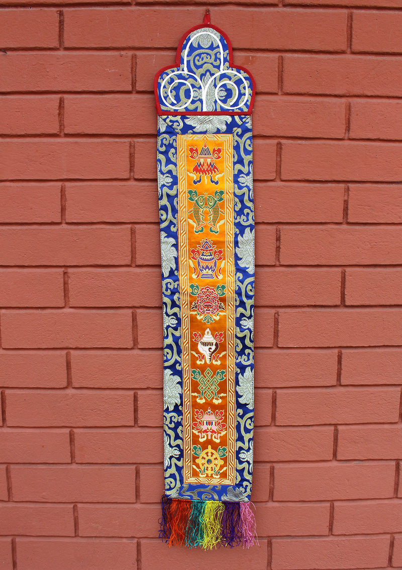 Tibetan Eight Auspicious Symbol Brocade Wall Hanging Banner
