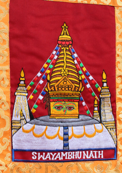 Swayambhunath Embroidery Brocade Framed Wall Hanging - nepacrafts