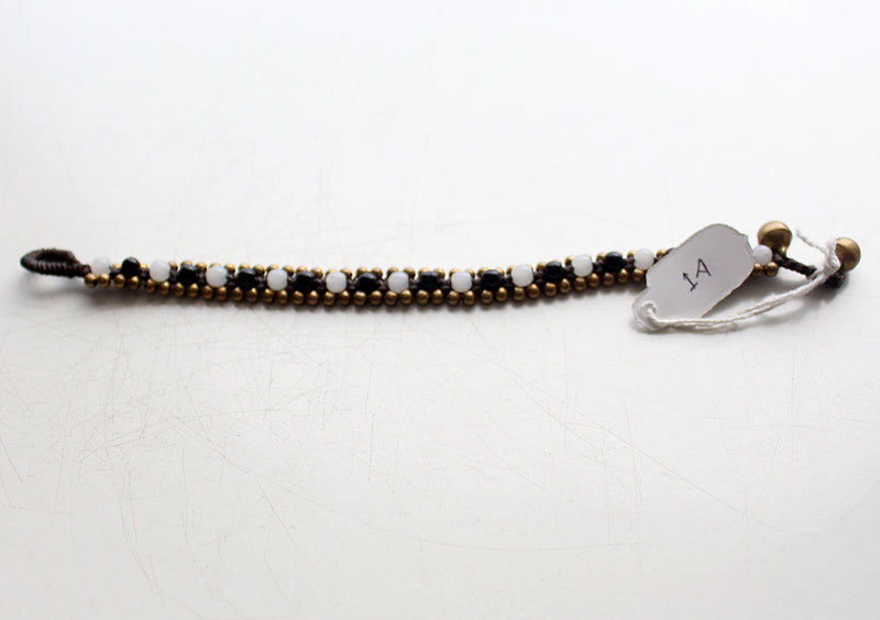 Black and Quartz Glass Beads Handwoven Teen Anklet - nepacrafts