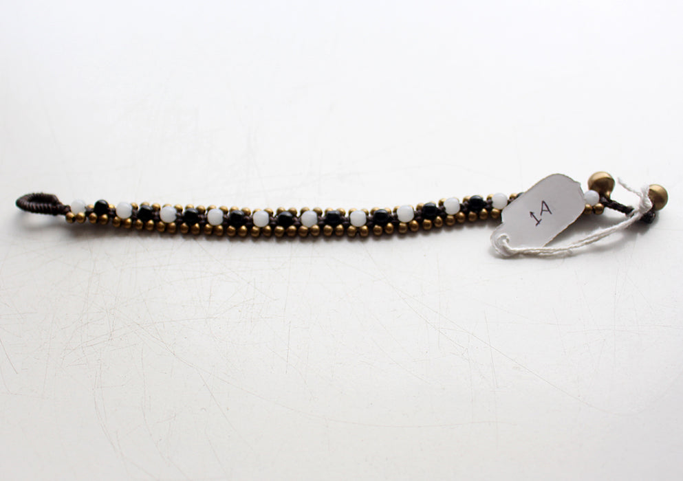 Black and Quartz Glass Beads Handwoven Teen Anklet - nepacrafts