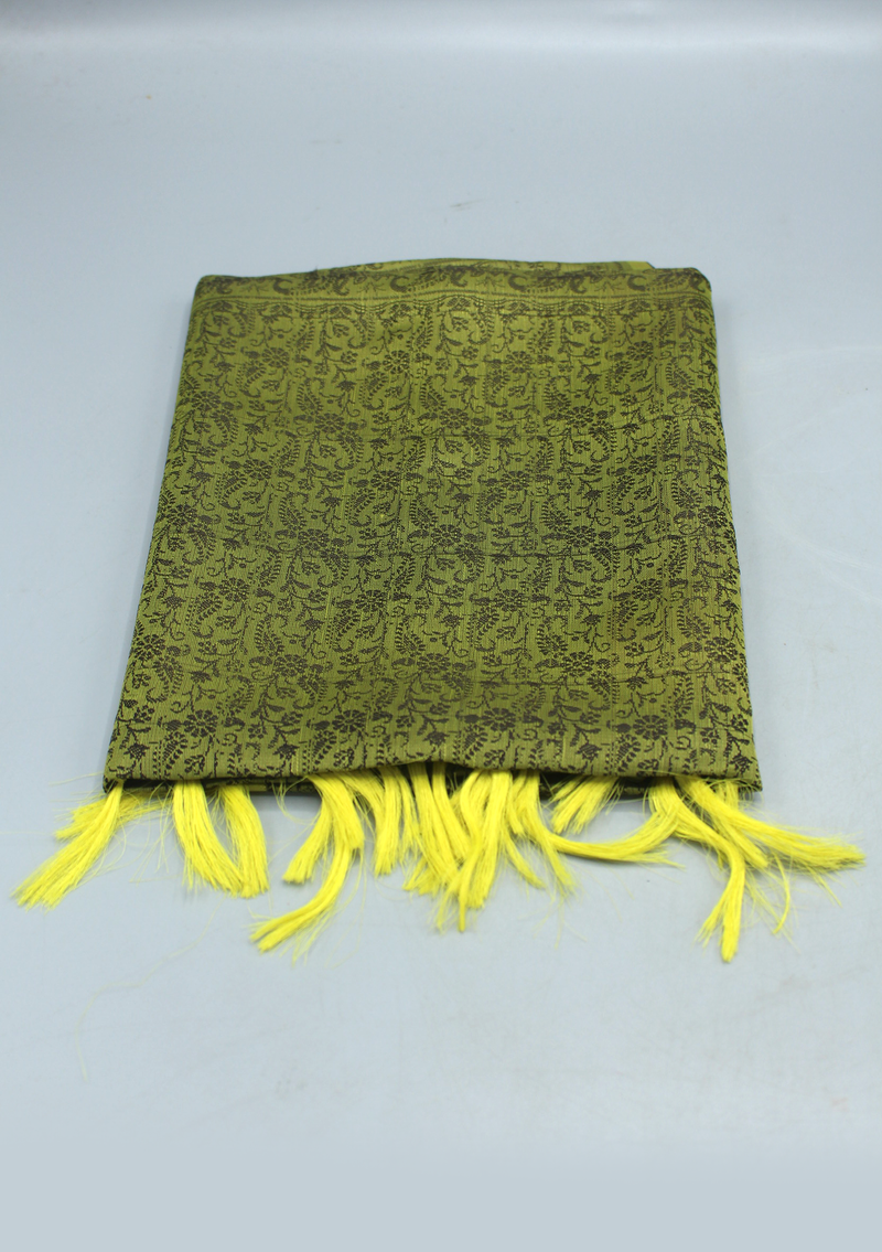 Silk Mixed Polyester Leaf Design Shawl with Furka