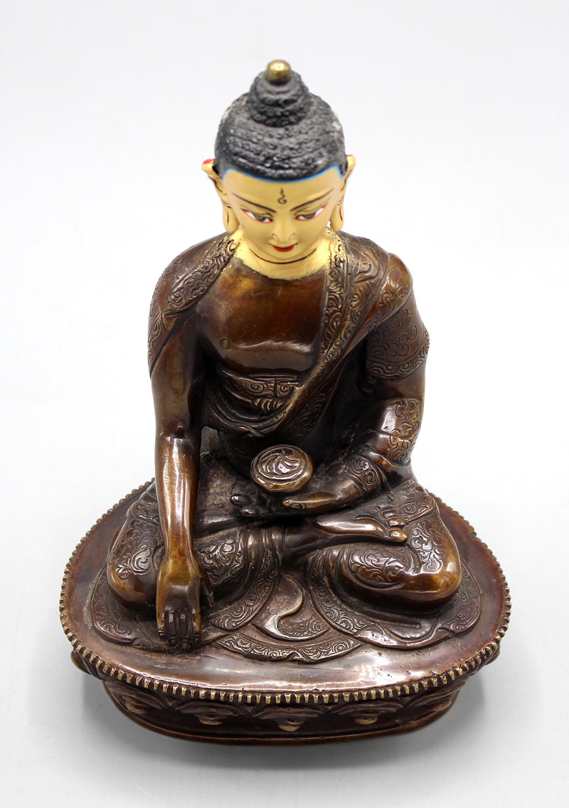 Gold Face Painted Copper Oxidized Shakyamuni Buddha Statue