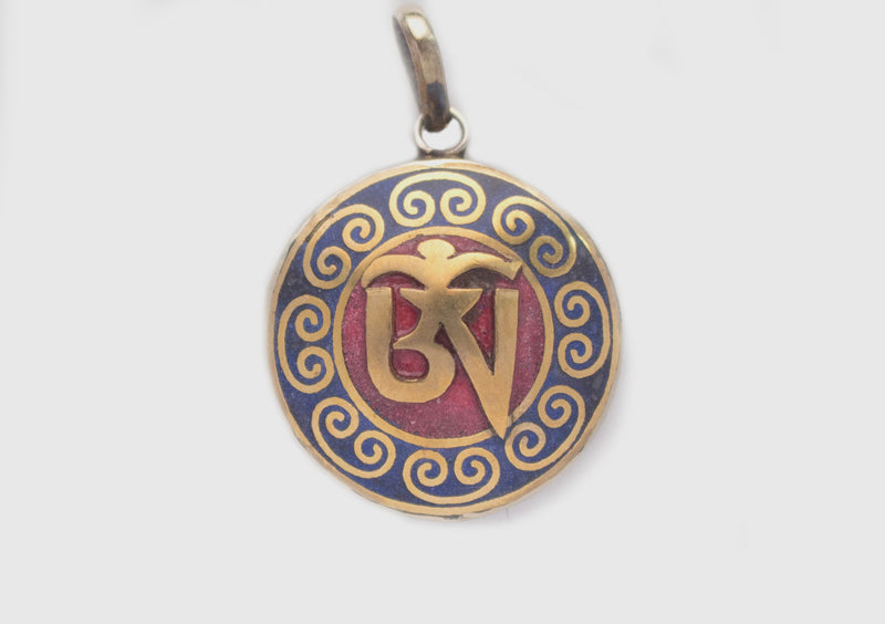Tibetan Symbol Embossed White Metal Pendant - nepacrafts