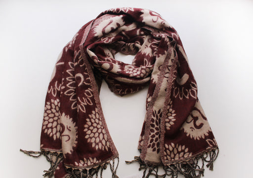 Hand Loomed Hindu Om Printed Maroon Yak Wool Shawl - nepacrafts