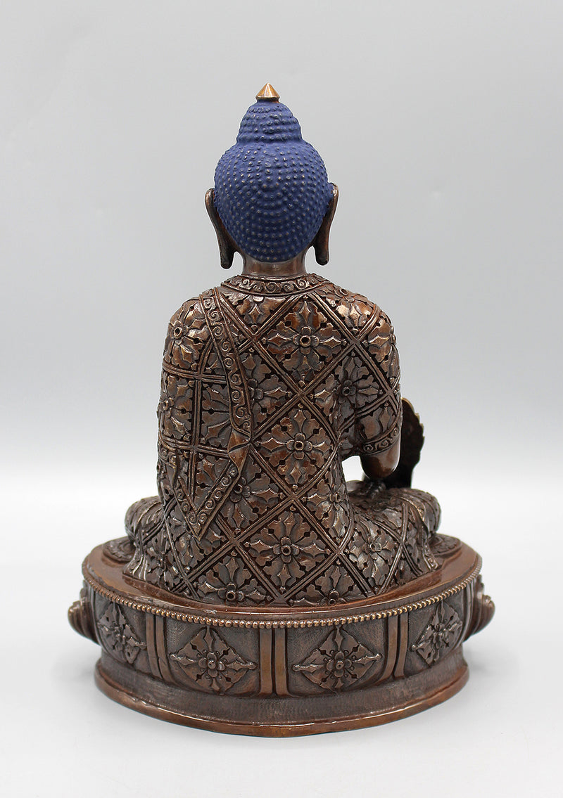 Finely Handcarved Copper Oxidized Medicine Buddha Statue