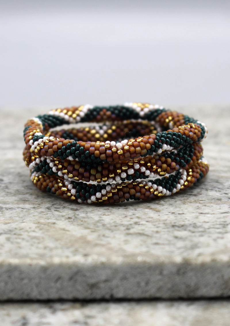 Green & Brown Diamond Pattern Nepalese Roll On Bracelet
