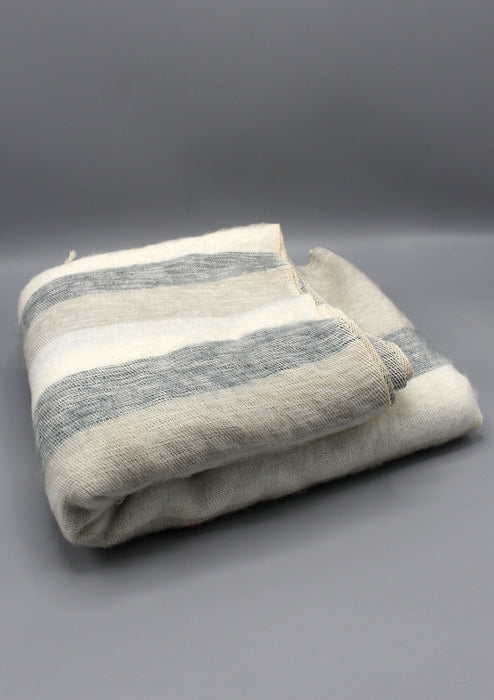 Luxurious White Grey Stripe Hand-loomed Yak Wool Blanket