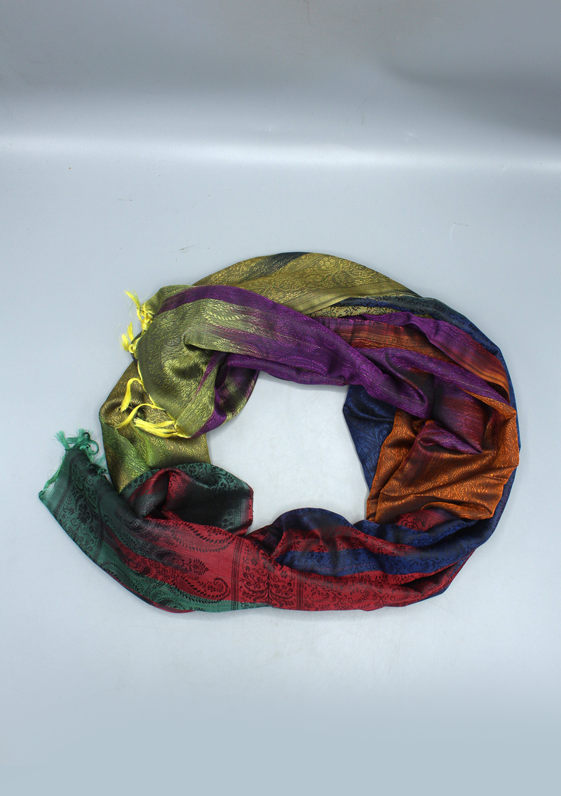 Silk Mixed Polyester Dark Mixed Colored Shawls