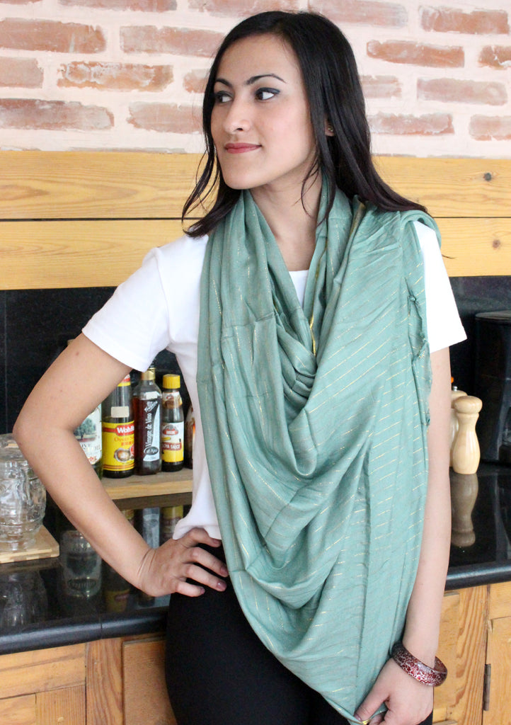 Light Green Cotton Plain Jari Scarf From Nepal - nepacrafts