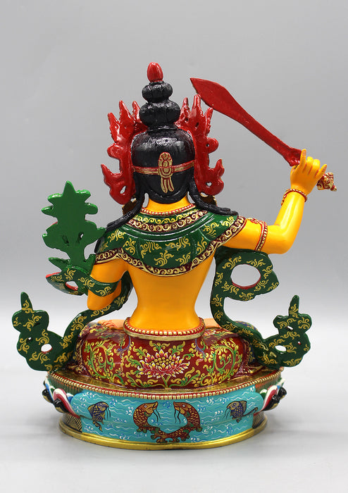 Handpainted Tibetan Bodhisattva Manjushree Jampelyang Statue