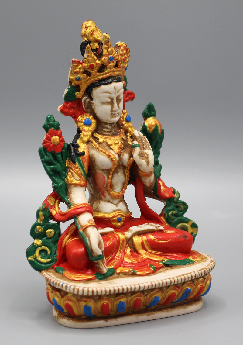 White Tara Statue 5.8" Handpainted Resin Nepal - nepacrafts