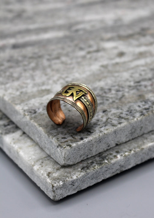 Tibetan Om Carved Copper Finger Ring - nepacrafts