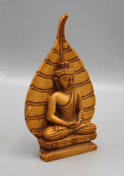 Bodhi Leaf Meditating Buddha Brown Statue - nepacrafts