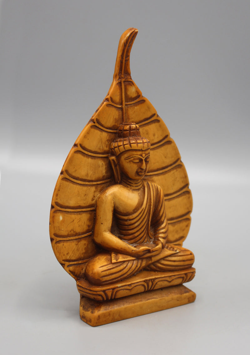Bodhi Leaf Meditating Buddha Brown Statue - nepacrafts