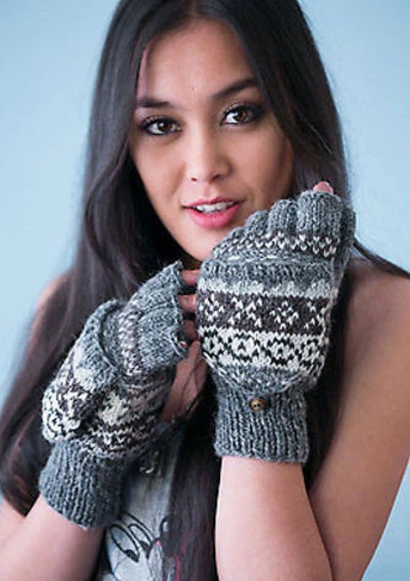 Hand knit Natural color Woolen Convertible Mittens (Natural WOG51)