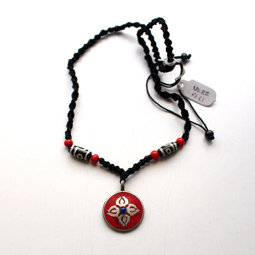 Coral Inlaid Double Dorjee Pendant - nepacrafts