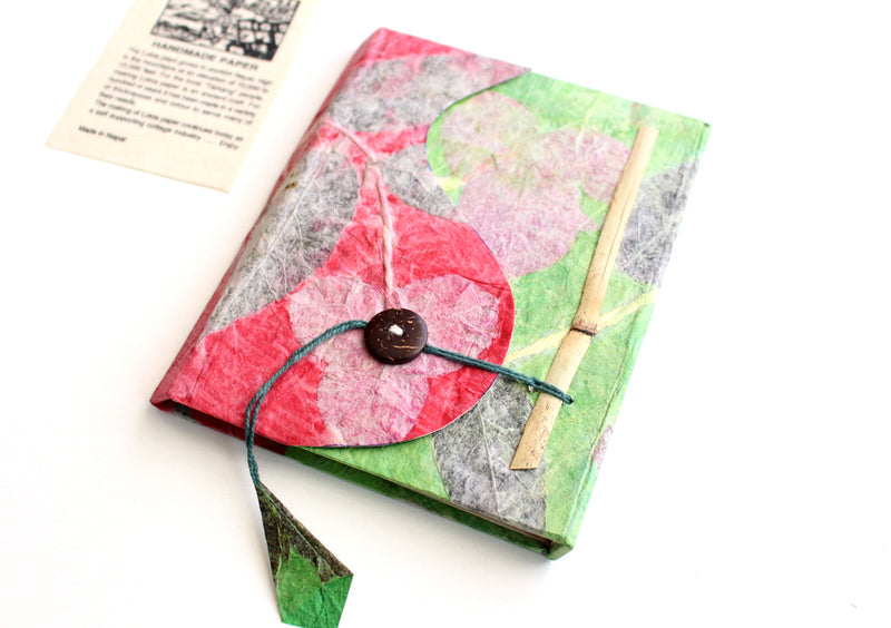 Real Leaves Printed Green Color Lokta Paper Journal Book - nepacrafts