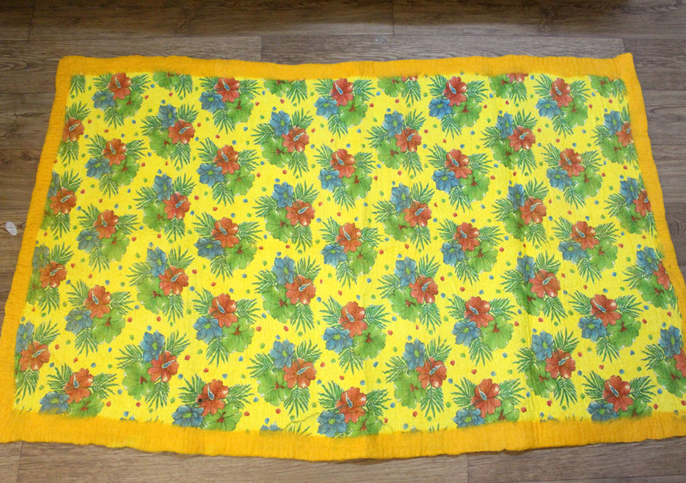 Flower Printed Yellow Felt Floor Rug - nepacrafts