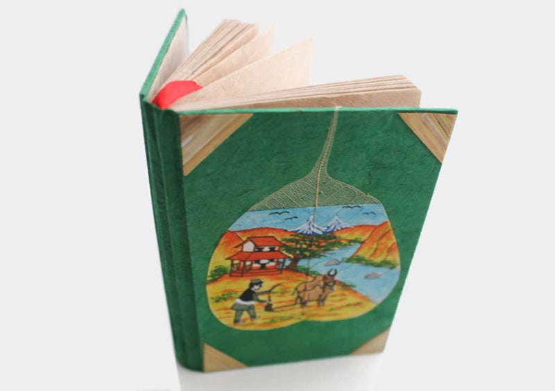 Nepalese Man Working in Field Painted Mini Journal - nepacrafts