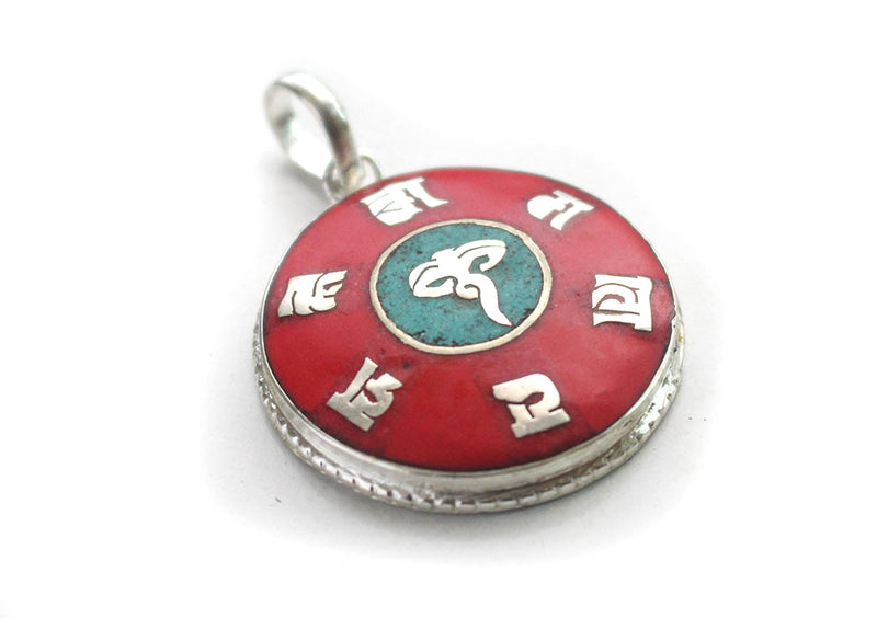 Buddha Eyes Inlaid White Metal Pendant - nepacrafts
