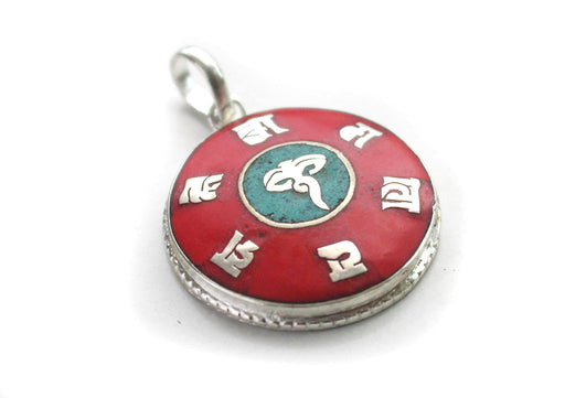 Buddha Eyes Inlaid White Metal Pendant - nepacrafts
