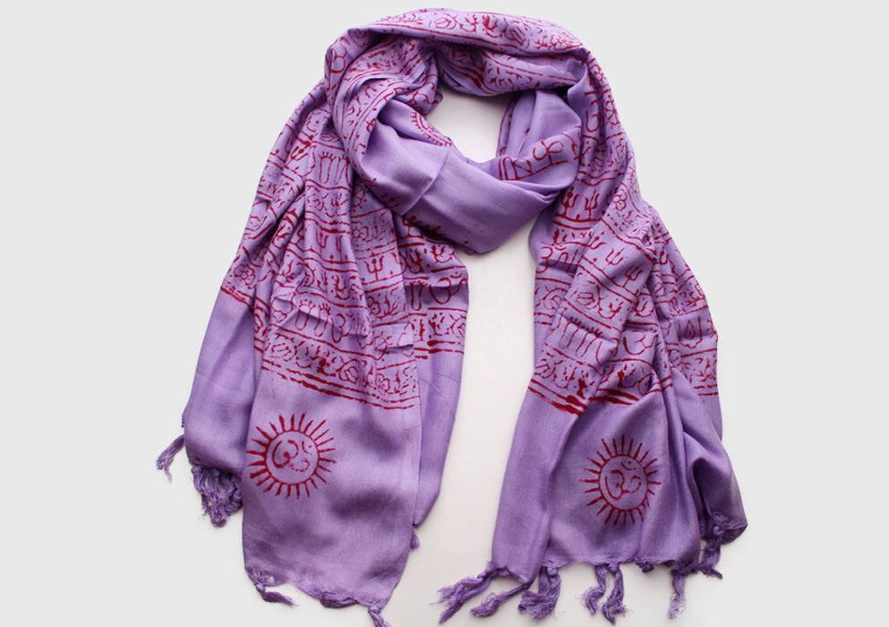 Religious Deities Printed Om Prayer Shawl with Fringes - nepacrafts