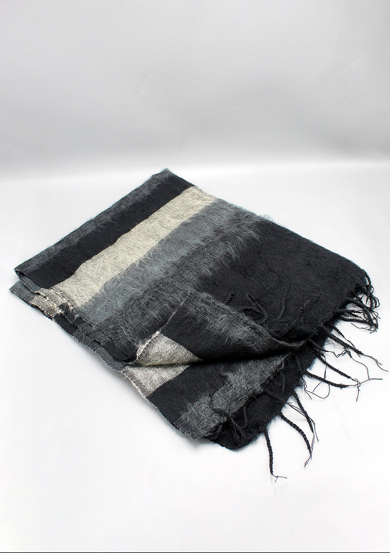Black Stripe Grey and Off White Yak Wool Shawl