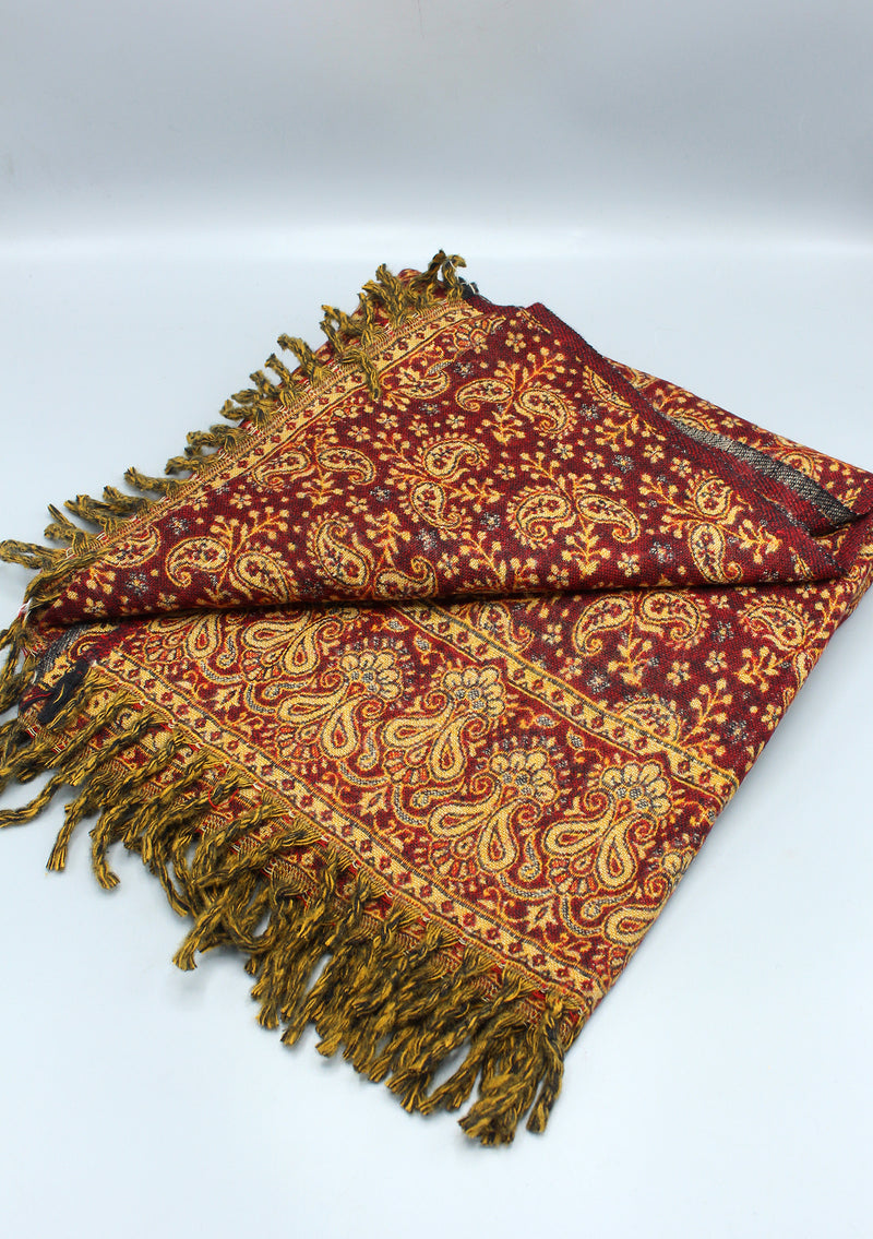 Handloomed Floral Leaves Maroon Yak Wool Shawl