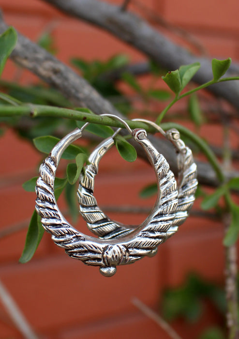 Twisted Design Silver Sterling Hoop Earrings - nepacrafts
