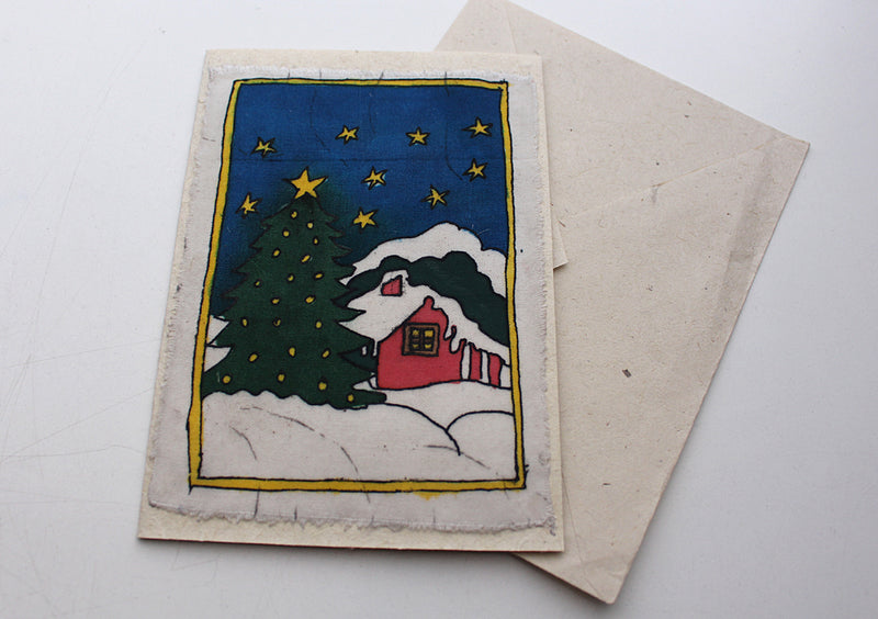 Fair Trade Batik Christmas Tree Greetings Card