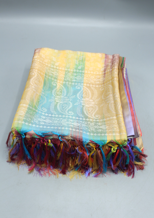 Silk Mixed Polyester Leaf and Flower Multi Color Shawls with Furka