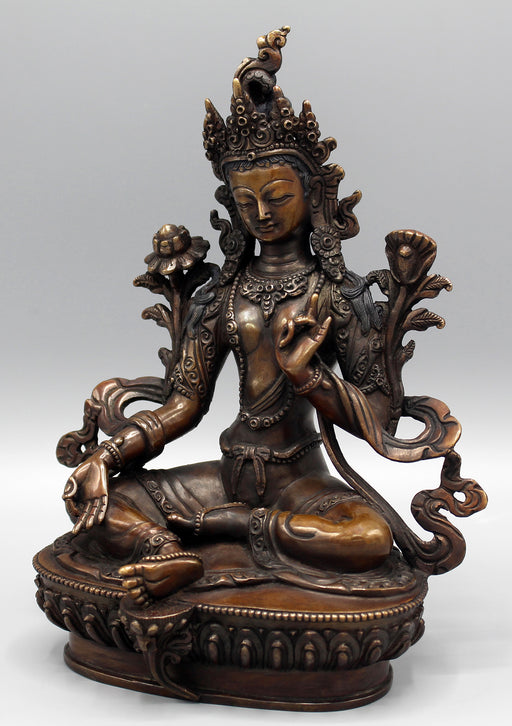 Copper Green Tara Fine Carving Statue - nepacrafts