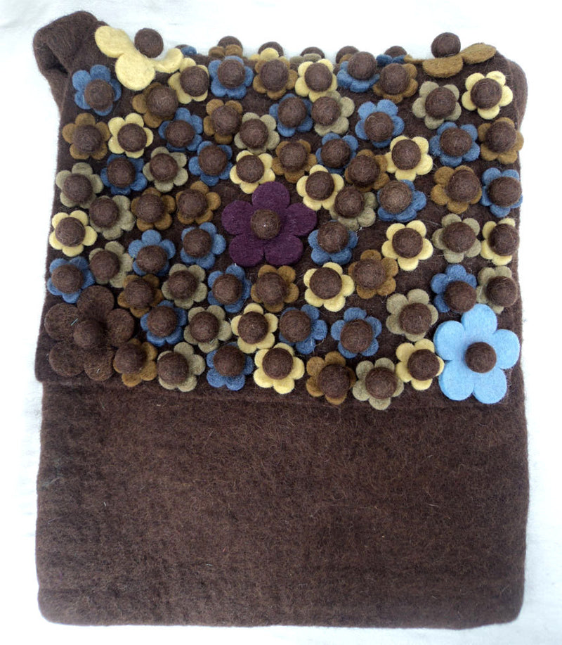Brown Flower Felt Shoulder Bags - nepacrafts