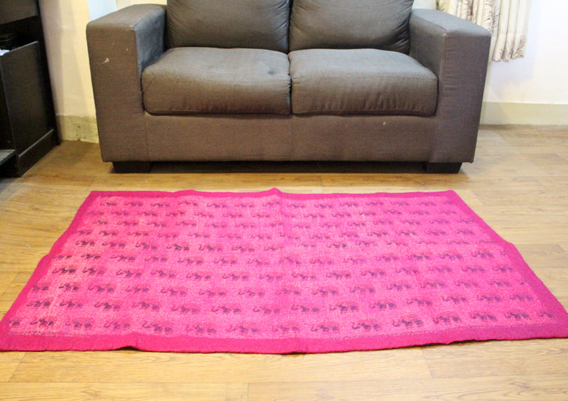 Elephant Printed Pink Felt Wool Indoor Mat - nepacrafts