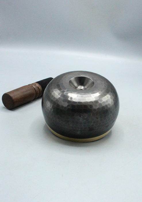 Tibetan Hand Hammered Dot Print Black Lingam Singing Bowl
