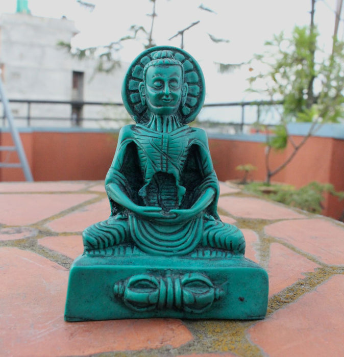 Green Turquoise Toned Emaciated Meditating Buddha Resin Statue RST014GR - nepacrafts