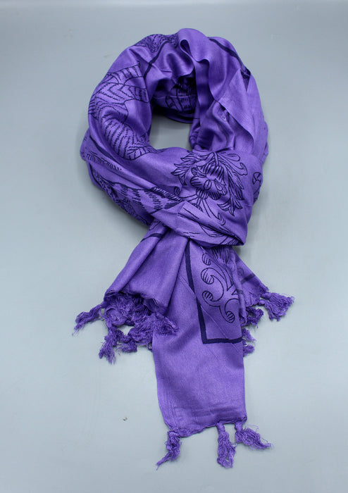 Pure Cotton Wildlife Printed Purple Shawl with Furka
