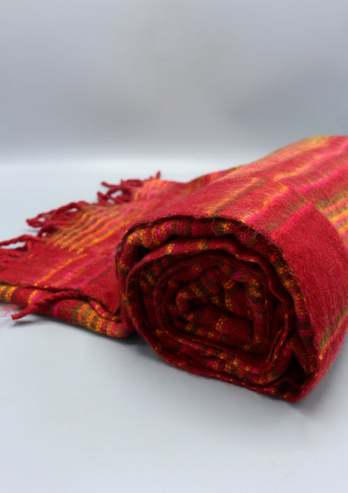 Maroon Red and Yellow Striped Large Yak Wool Shawl