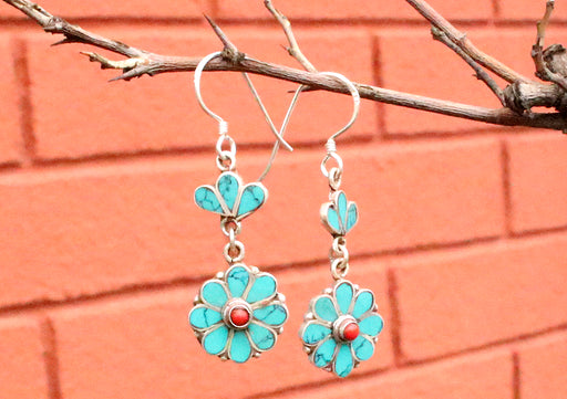 Flower Shaped Drop and Dangle Silver Earrings - nepacrafts