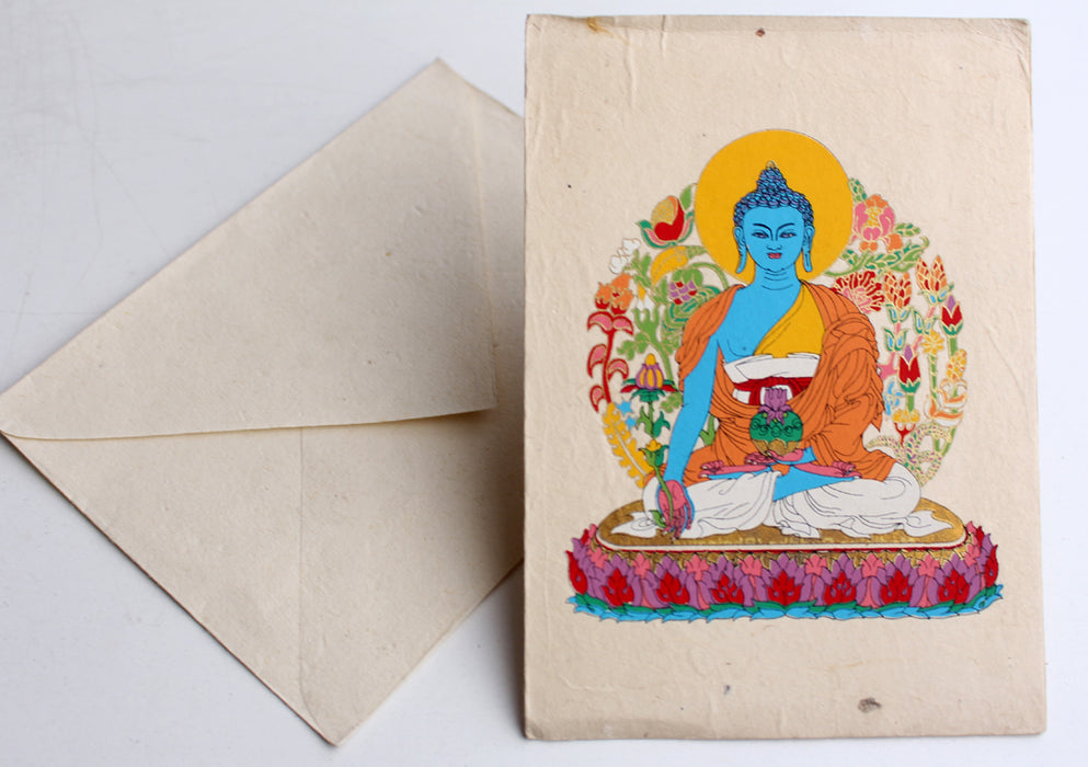 Medicine Buddha Painted Lokta Paper Greetings Card - nepacrafts