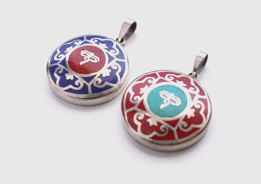 Buddha Eyes Mandala White Metal Pendant - nepacrafts