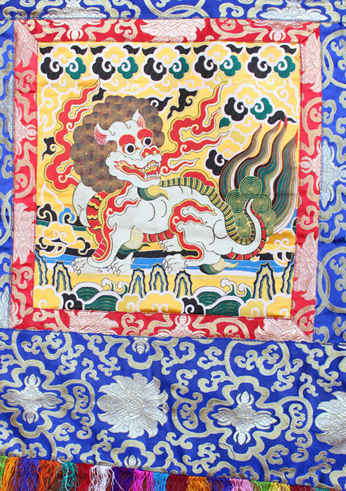 Snow Lion Silk Brocade Wall Hanging - nepacrafts
