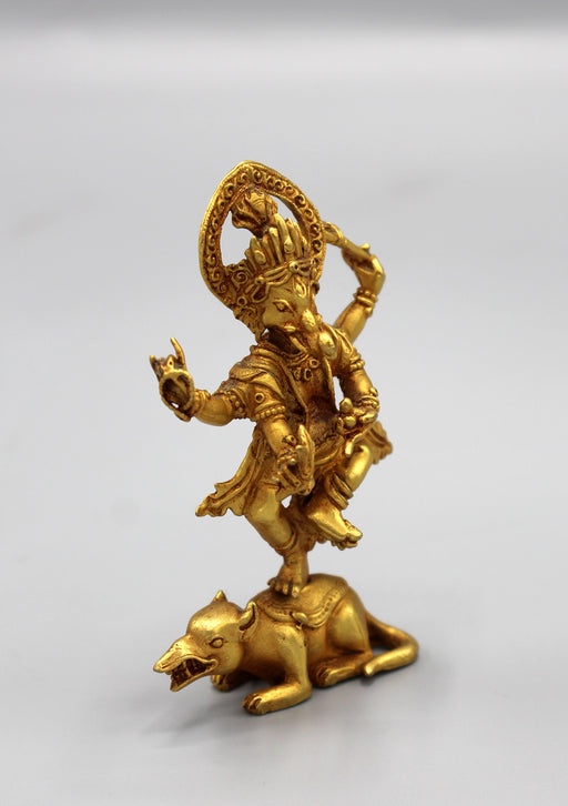 Lord Ganesha Standing on Mouse Gold Plated Statue - nepacrafts