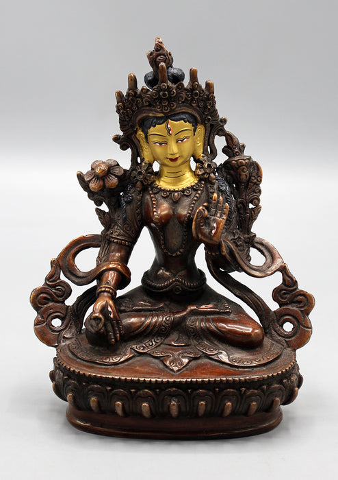 Hand Crafted Partly Gold Plated Exquisite White Tara Statue