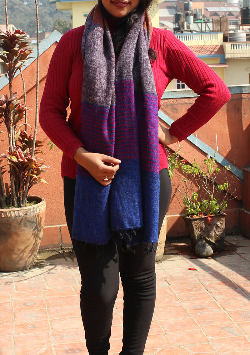 Blue Purple Lining Woolen Shawl of finest quality Nepal