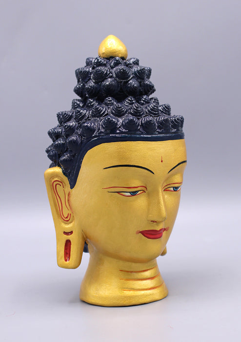 Gold Painted Clay Buddha Head Sculpture