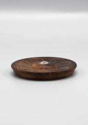 Floral Design Carved Small Round Wooden Incense Burner (4 Full Petals FDIH08) - nepacrafts