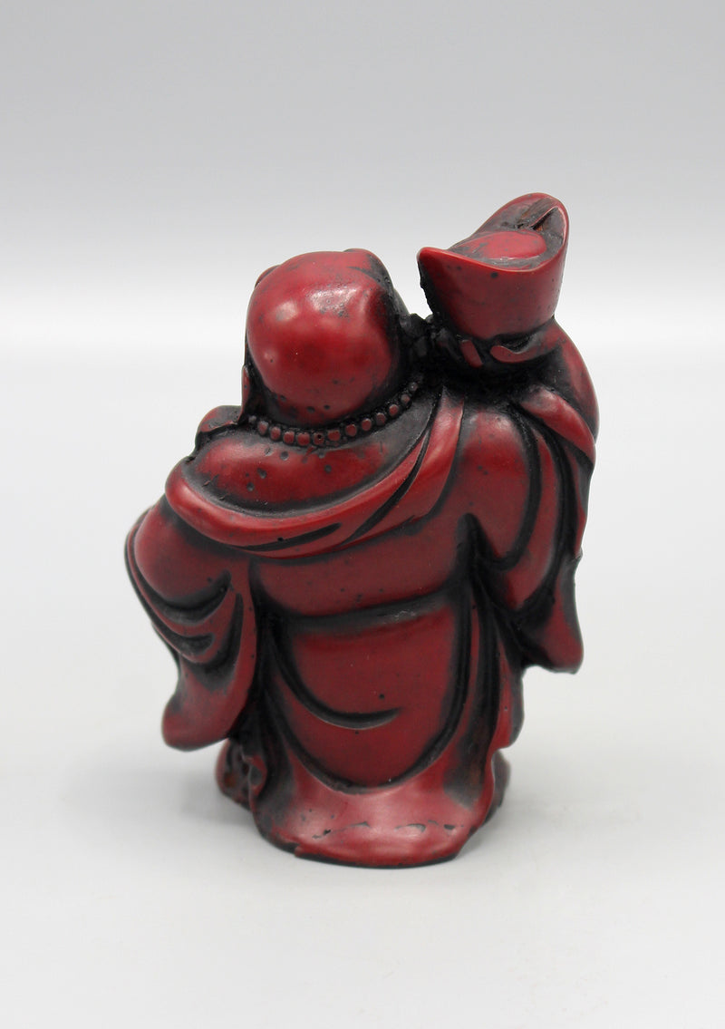 Laughing Buddha with Bowl Maroon Resin Statue - nepacrafts